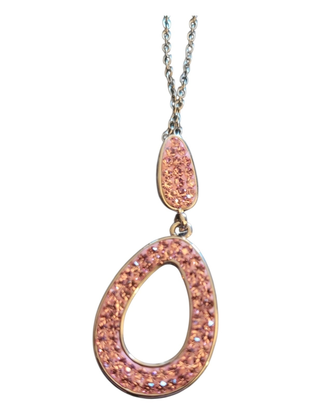 Silver-Tone Pink Swarovski Crystal Teardrop Necklace